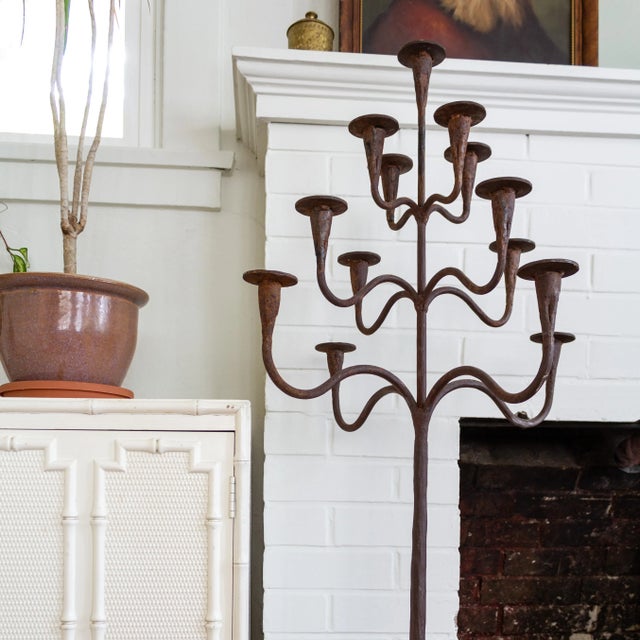 Antique Rustic Spanish Style Floor Standing Thirteen Arm Candelabra For Sale - Image 9 of 12
