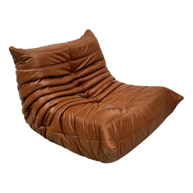 Vintage Togo Lounge Chair in Cognac Leather by Michel Ducaroy for Ligne Roset For Sale