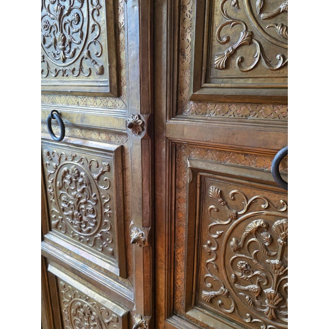 Rustic Haveli Brass Door Armoire Cabinet For Sale - Image 10 of 14