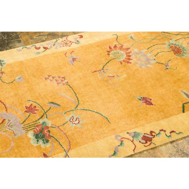 Art Deco Contemporary Chinese Deco Style Gold & Coral Wool Runner by Rug & Kilim, India For Sale - Image 3 of 9