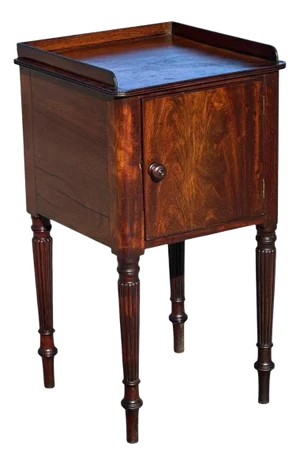 Antique Sheraton Mahogany Bedside Cabinet or Nightstand With Raised Gallery