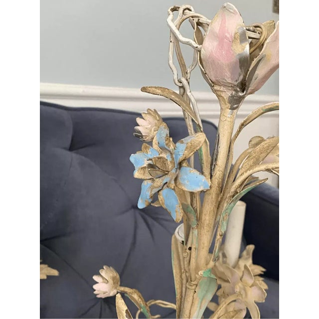 Pastel Pink, Blue and Mint Shabby Chic Florence Style Wrought Chandelier, 1960s For Sale - Image 4 of 12