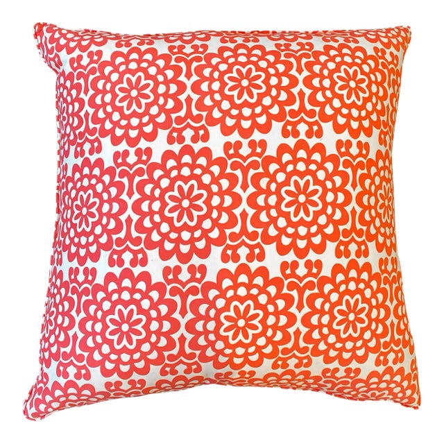 Retro Style Orange Flower Print Down Pillow For Sale