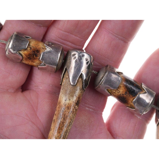 Native American Early Native American Sterling and Deer Antler Necklace For Sale - Image 3 of 11