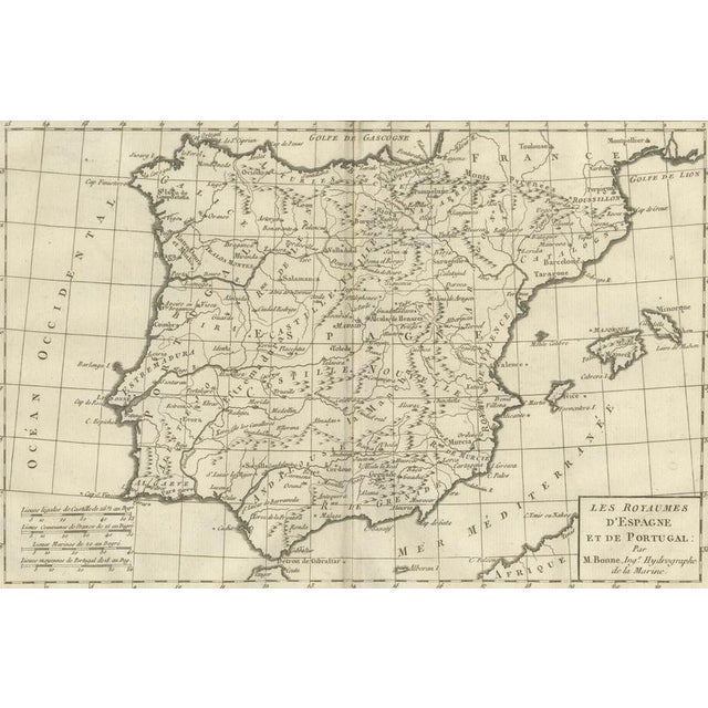 Spain and Portugal Map by Bonne, 1780 For Sale - Image 3 of 9