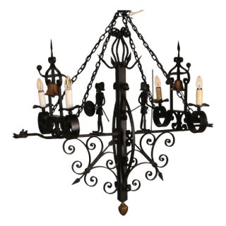 Quality Hand Forged Spanish Revival Wrought Iron Chandelier For Sale