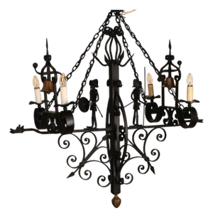 Quality Hand Forged Spanish Revival Wrought Iron Chandelier