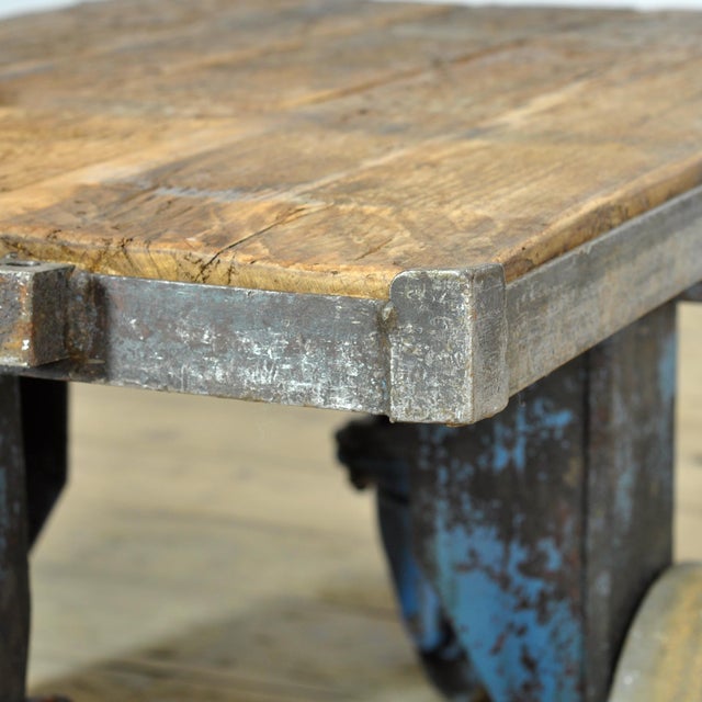 1960s Industrial Iron and Pine Coffee Table, 1960s For Sale - Image 5 of 12