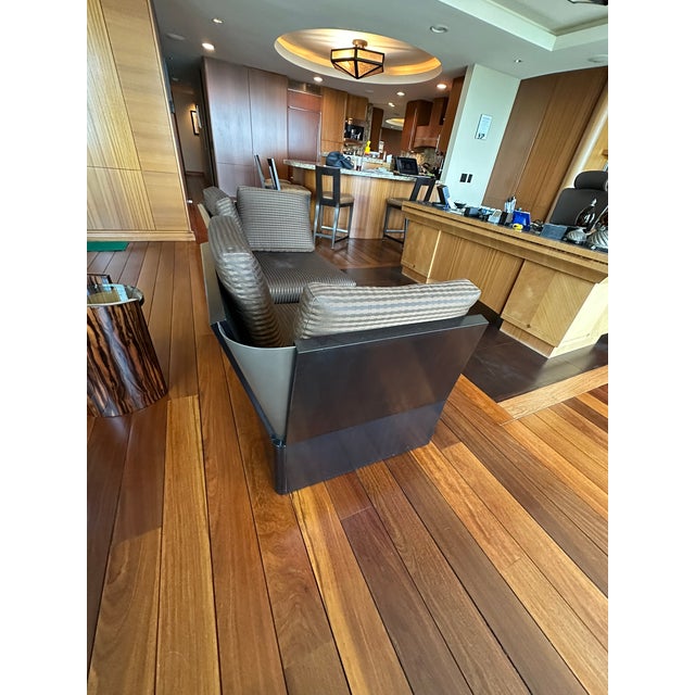 Wood Contemporary Donghia Black and Gray Armchairs, a Pair For Sale - Image 7 of 13