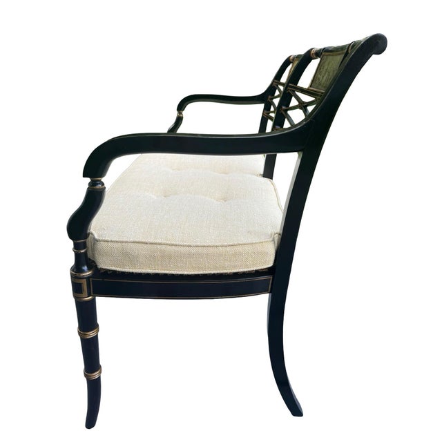 1990s English Regency Caned Bench With Hand Painted Accents For Sale - Image 14 of 16