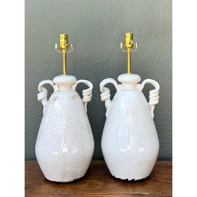 Vintage Crackle Glaze Ceramic Lamps - a Pair For Sale - Image 12 of 12