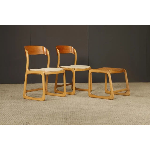 Mid-Century Modern Pair of 1970s Bentwood Chairs & Caned Ottoman by Baumann France, Signed For Sale - Image 3 of 18
