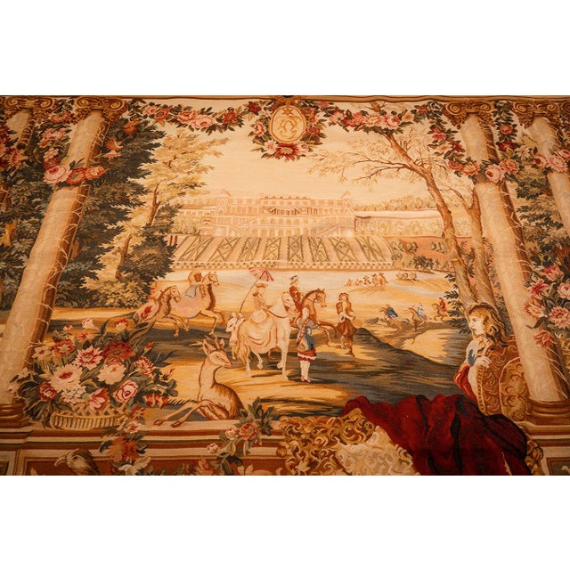 1875s Antique Beige Field European Landscape Victorian Flat Weave Wool Tapestry For Sale - Image 10 of 15