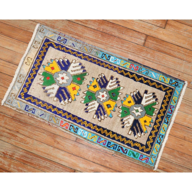 Mid 20th Century Mid 20th Century Quirky Turkish Anatolian Rug - 1'5" x 2'5" For Sale - Image 5 of 6