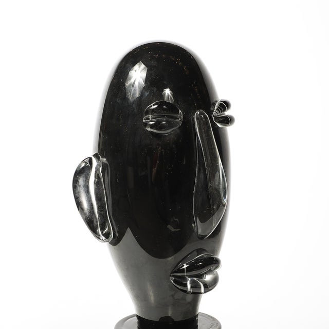Black Mid-Century Hand-Blown Murano Black Glass Head Sculpture Signed Sergio Rossi For Sale - Image 8 of 14