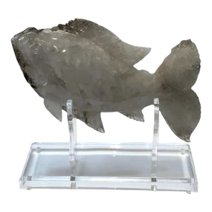 1980s Rock Crystal Fish Sculpture on Acrylic Base