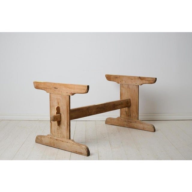 Brown Antique Swedish Rustic Trestle Dining Table or Worktable For Sale - Image 8 of 12