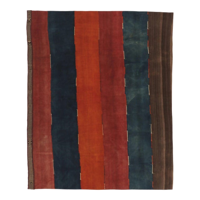 Vintage Turkish Patchwork Rug Kilim With Red and Blue Stripes - Rug & Kilim For Sale