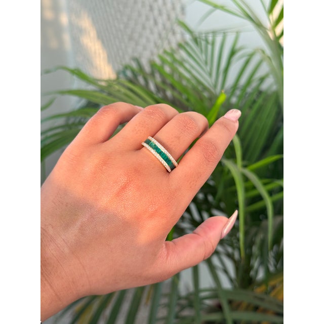 Not Yet Made - Made To Order 1ct Emerald & Diamond Eternity Band Art Deco Ring in 14k Gold Size 6 For Sale - Image 5 of 16