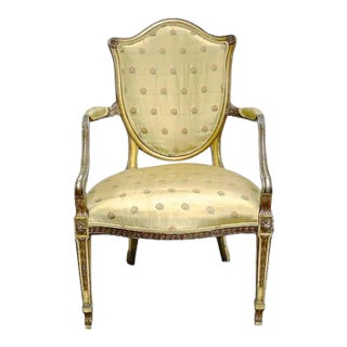 Antique Shield Back Gold Silk Armchair For Sale