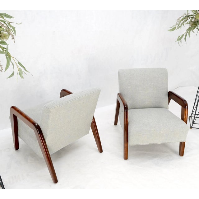 Mid-Century Modern New Linen Upholstery Heavy Solid Maple Frames American Lounge Chairs - A Pair For Sale - Image 3 of 12