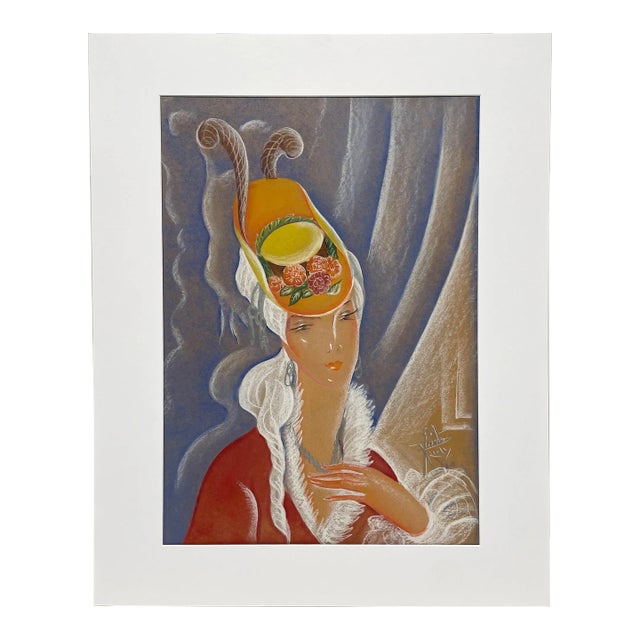 1943 Drawing of a Woman in a Stylish Hat by Artist Eduard Vaclav Kleinert (Known as Edrudy) For Sale