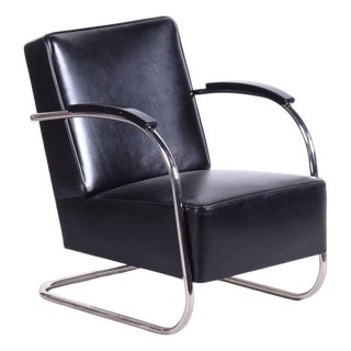Bauhaus Lounge Chair in Leather from Mücke Melder, Czechia, 1930s For Sale