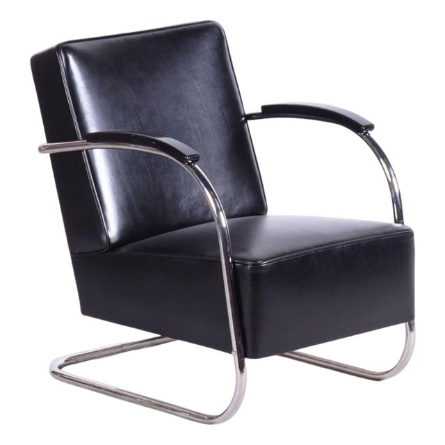 Bauhaus Lounge Chair in Leather from Mücke Melder, Czechia, 1930s For Sale