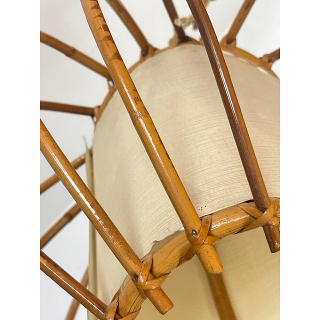 French Louis Sognot Rattan Pendant Light, 1960s For Sale - Image 9 of 14
