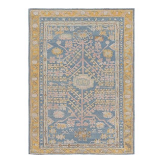 Rug & Kilim’s Khotan Samarkand Style Rug in Blue With Floral Medallions For Sale