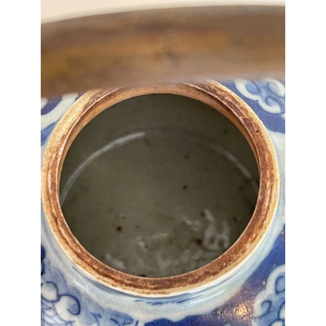 19th Century Chinese Export Blue and White Teapot with Brass Handle For Sale - Image 4 of 8