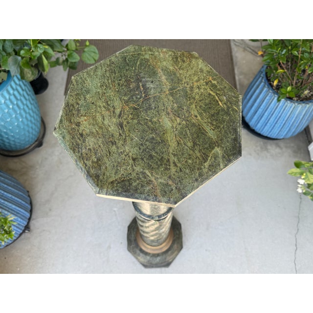 Fine Antique 1800s Verde Antico Marble Column Pedestal Ft. Gilded Corinthian Capital For Sale - Image 10 of 15