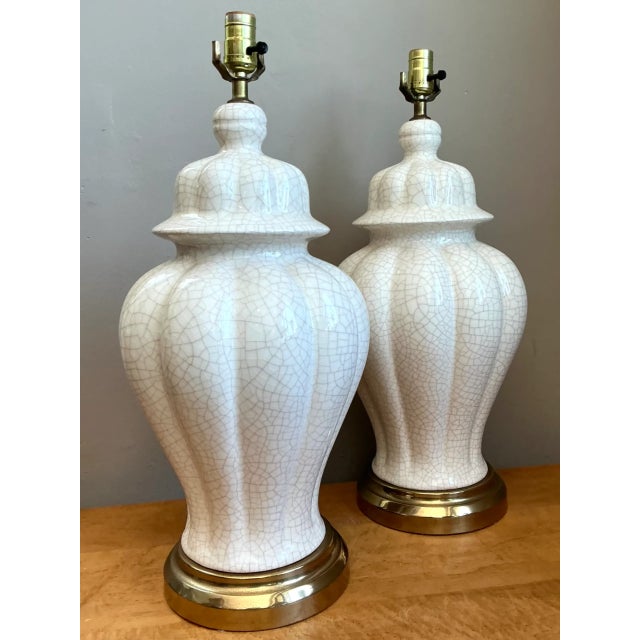 Vintage Crackle Glaze Ceramic Table Lamps - Pair For Sale In West Palm - Image 6 of 12