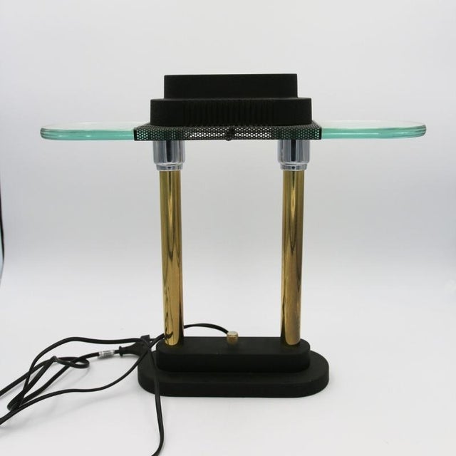 Vintage lamp by robert sonneman, produced by smc boxford holland, in the 1980s. pretty chrome and gold metal legs, glass...