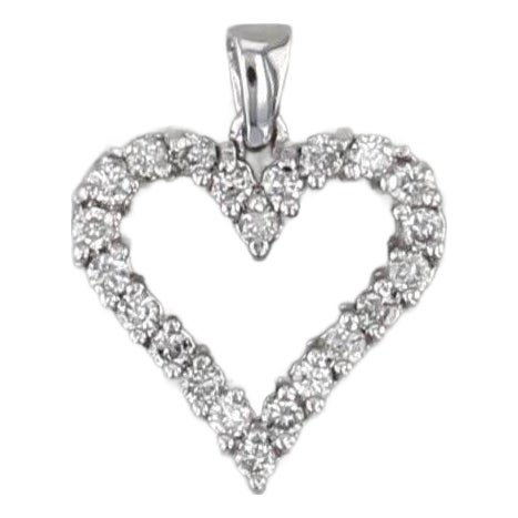 Mid 20th Century 0.73ctw Diamond Open Heart Pendant 10k White Gold For Sale