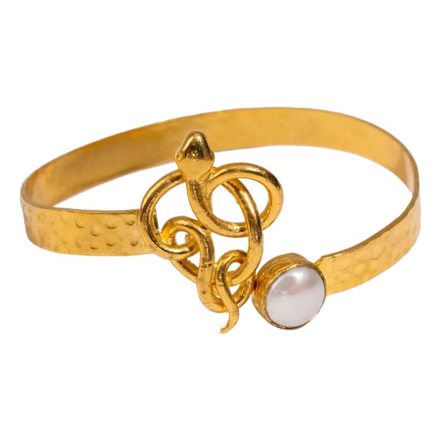 Guardian Serpent & Pearl Cuff Bracelet For Sale