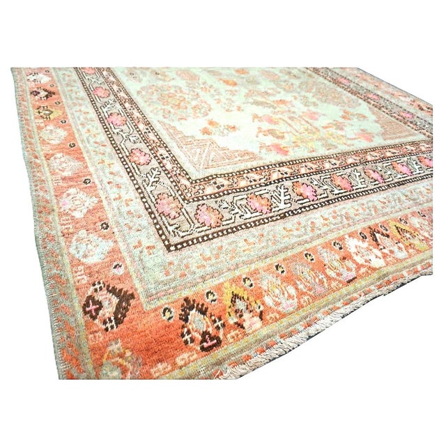 Antique Turkish Khotan Wool 6X12 Green, Orange & Blue Handmade Gallery Rug #9902946 For Sale - Image 11 of 18