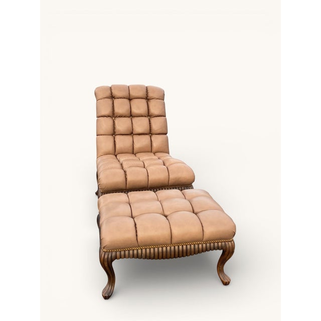 Late 20th Century Tufted Cognac Leather Lounge Chair and Ottoman by Century - Hickory, North Carolina For Sale In Miami - Image 6 of 14