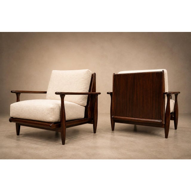 Brown Pair of Armchairs in Brazilian Rosewood & Bouclé by Liceu De Artes, 1960s For Sale - Image 8 of 15