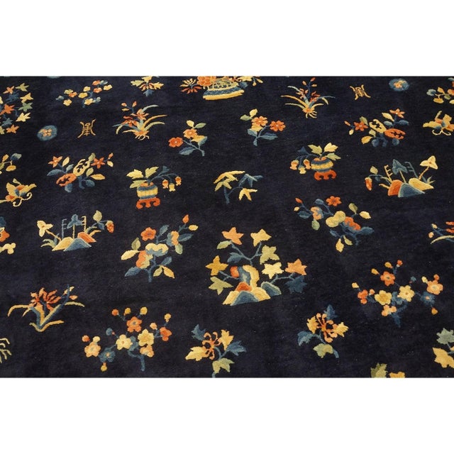 1920s 1920s Blue Navy Floral Classic Antique Chinese Peking Carpet Knotted Wool Rug For Sale - Image 5 of 10