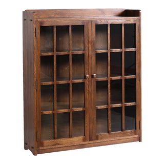 Crafters and Weavers Mission Oak 2 Door Bookcase With Glass Doors - Michael's Cherry For Sale