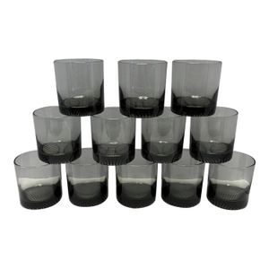 Mid 20th Century Mid-Century Scandinavian Smoked Glass Rocks Tumblers With Textured Bases - Set of 12