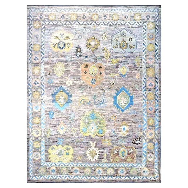 21st Century Turkish Oushak Wool 10x14 Slate Blue & Dark Oak Handmade Area Rug #1144093 For Sale