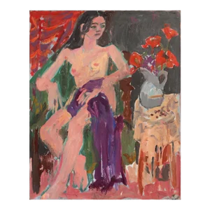 'Seated Nude With Flowers' by Victor Di Gesu, Paris, Louvre, Académie Chaumière, San Francisco Art Association, Los Angeles County Museum of Art