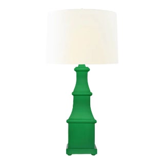 Matthew Izzo Home - Allegra Hand-Painted Kelly Green Tole Table Lamp With Silk Shade For Sale
