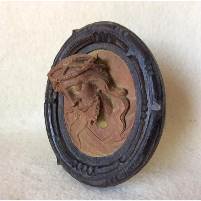 A lovely Antique Miniature hand carved Religious Plaque depicting Jesus Christ. The Plaque dates from the late 1800s or...