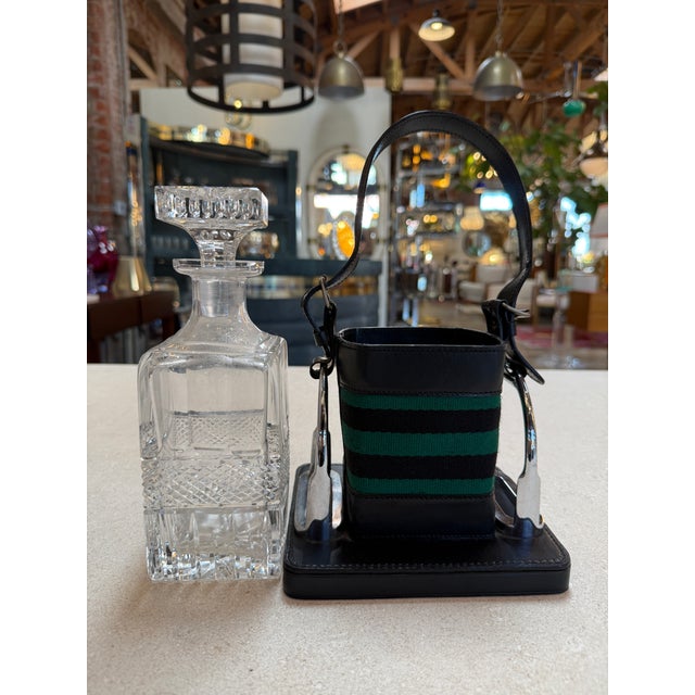Gucci Inspired Leather & Crystal Decanter Set, Italy, 1970s For Sale - Image 9 of 9