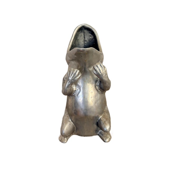 Arthur Court Cast Aluminum Frog Pitcher With Jade Eyes, Circa 1979 For Sale - Image 10 of 12