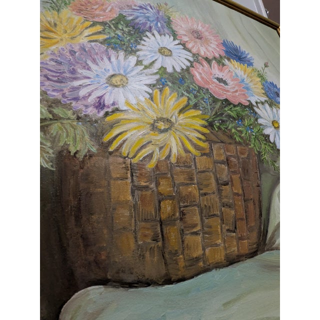 Beautiful original Mid-century vintage impressionist-style floral still-life oil painting by M. Van Gordon.