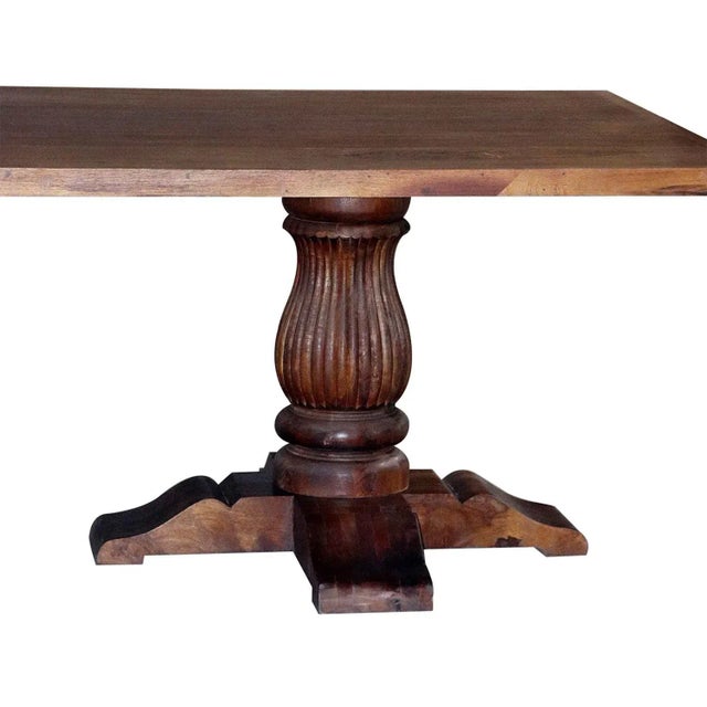 Contemporary Solid Mango Wood Entryway Distressed Brown Table | 118 Long Transitional Dining Table | Double Pedestal Dining and Conference Table For Sale - Image 3 of 5